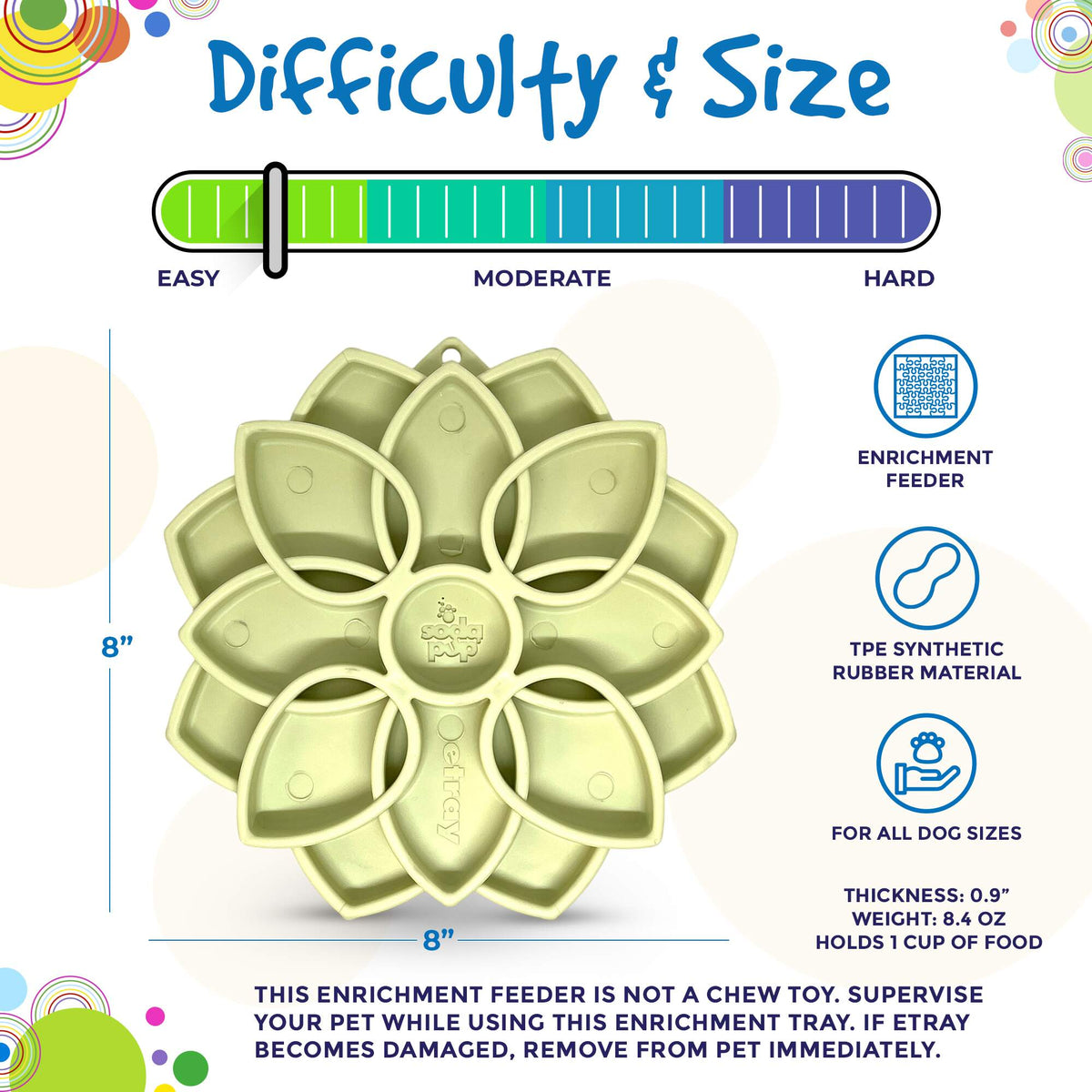 Mandala Softie eTray Shallow Slow Feeder Dog Bowl with Suction Cups