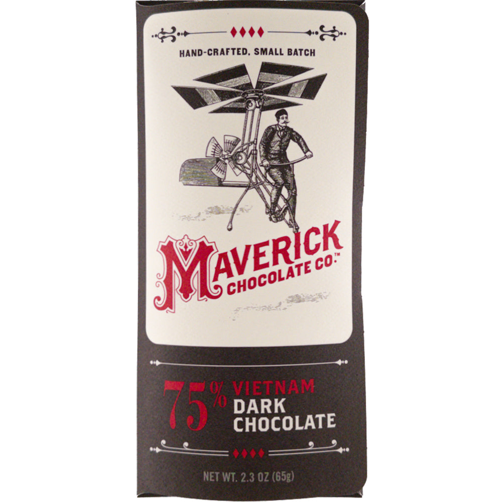 Maverick Chocolate Co. 75% Vietnam Dark Chocolate packaging on a white background