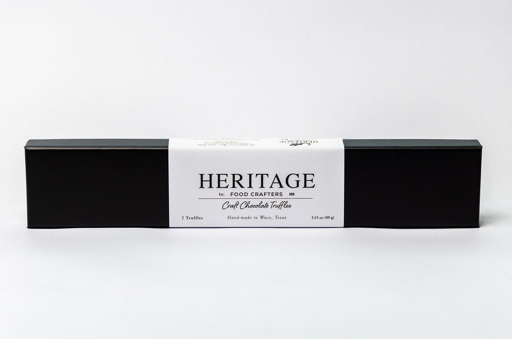 Heritage Food Crafters 7-piece chocolate truffle gift box on a white background