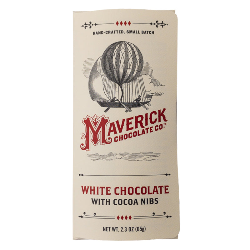 A single packaged chocolate bar from Maverick Chocolate Co. on a plain white background.