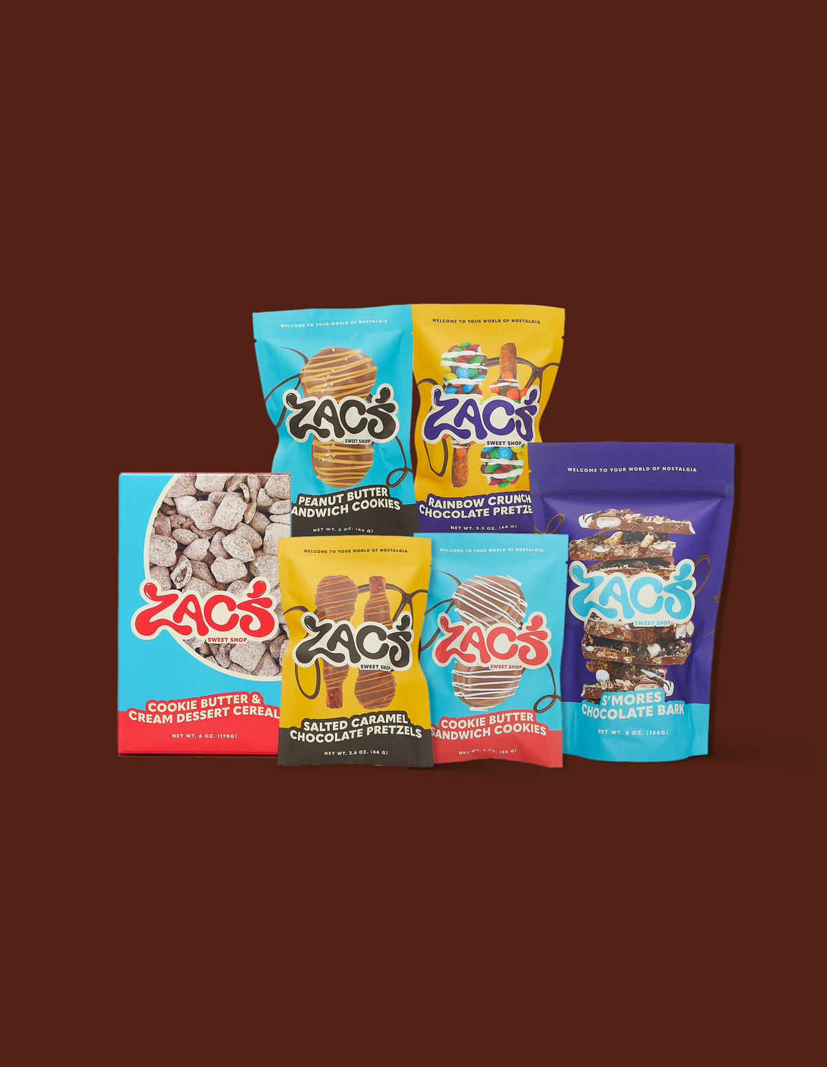 Zac-Pac snack gift box with s'mores chocolate bark, cookie butter cookies, and salted caramel pretzels