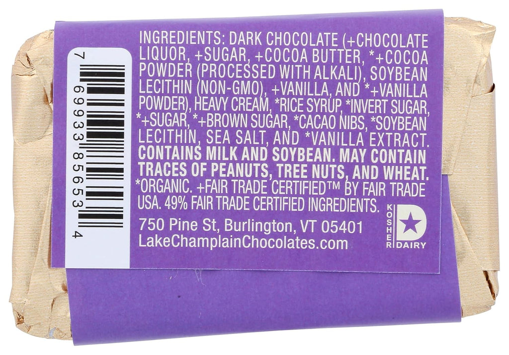 Lake Champlain 5 Star dark chocolate caramel bar nutrition facts label
